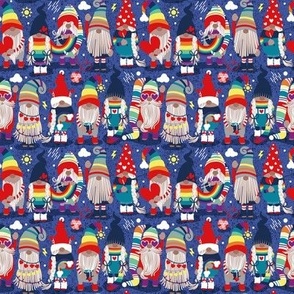 Tiny scale // I gnome you ♥ // electric blue background little happy and lovely gnomes with rainbows vivid red hearts