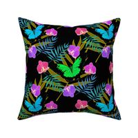 Tropical Butterflies & Orchids #1 - black, medium to large 