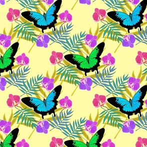 Tropical Butterflies & Orchids #1 - sunny yellow, medium to large 