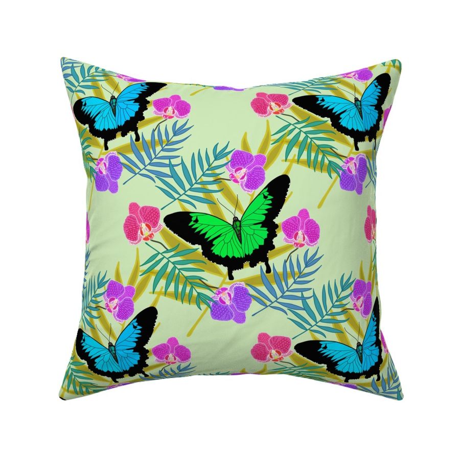 Tropical Butterflies & Orchids #1 - mint green, medium to large 