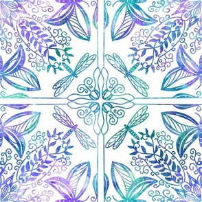 Mandala style tiles with butterflies and dragonflies 