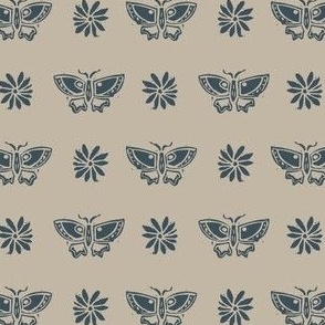 Handmade carved butterfly block print seamless pattern.