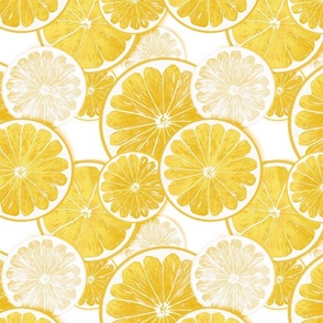 Pop art citrus slices yellow on white background