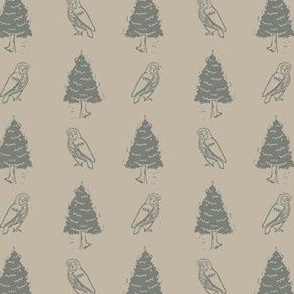 Handmade carved owl block print seamless pattern.