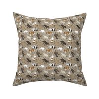 Tiny Trotting French Bulldogs and paw prints - faux linen