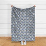 Trotting Japanese Chin and paw prints - faux denim