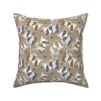 Trotting Japanese Chin and paw prints - faux linen