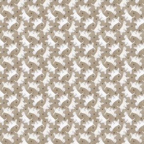 Tiny Trotting West Highland White Terriers and paw prints - faux linen