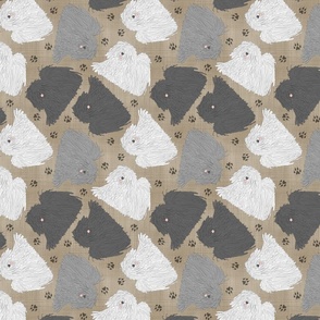 Trotting Pulik and paw prints - faux linen