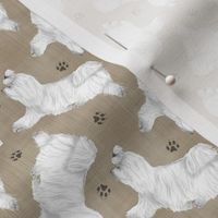 Tiny Trotting Maltese and paw prints - faux linen