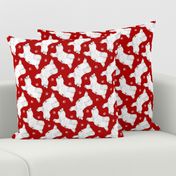 Trotting Maltese and paw prints - red