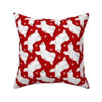 Trotting Maltese and paw prints - red