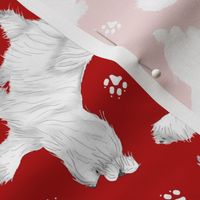 Trotting Maltese and paw prints - red