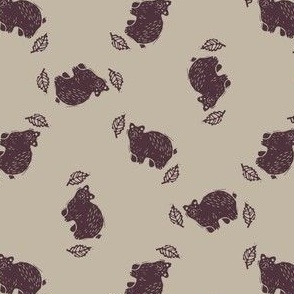 Handmade carved bear block print seamless pattern. 