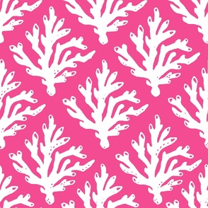 Coral Branch Block Print - Hot Pink