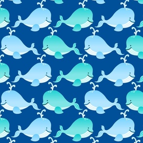 Cute Cartoon Whales on Dark Blue - Large