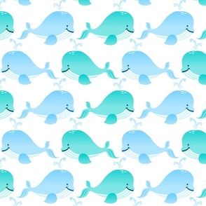 Cute Cartoon Whales on White - Large