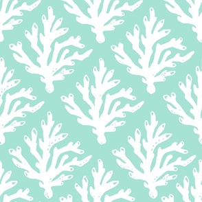 Coral Branch Block Print Reversed - Tropical Lagoon Turquoise/Aqua