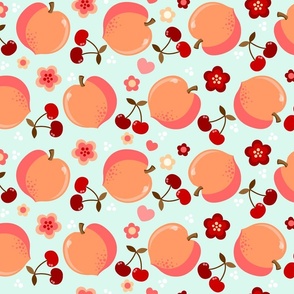 Peaches And Cherries on Mint Green - Large