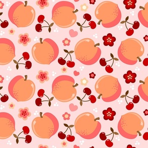 Peaches And Cherries on Pink - Large
