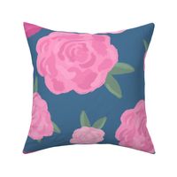 Large English Rose Blooms Navy