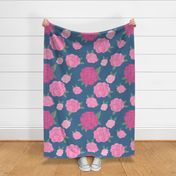 Large English Rose Blooms Navy