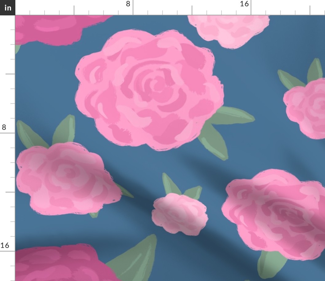 Large English Rose Blooms Navy