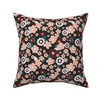 Little retro Scandinavian ditsy flowers vintage blossom fall design with petals stone red teal blush on charcoal gray