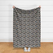 Little retro Scandinavian ditsy flowers vintage blossom fall design with petals and roses navy blue gray blush white