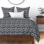 Little retro Scandinavian ditsy flowers vintage blossom fall design with petals and roses navy blue gray caramel