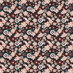 Little retro Scandinavian ditsy flowers vintage blossom fall design with petals stone red teal blush on charcoal gray SMALL