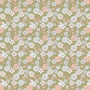 Little retro Scandinavian ditsy flowers vintage blossom fall design with petals and roses olive blush peach white SMALL