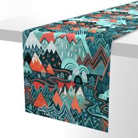 Maximalist Mountain Maze - Bright Mint & Tangerine - Large Scale