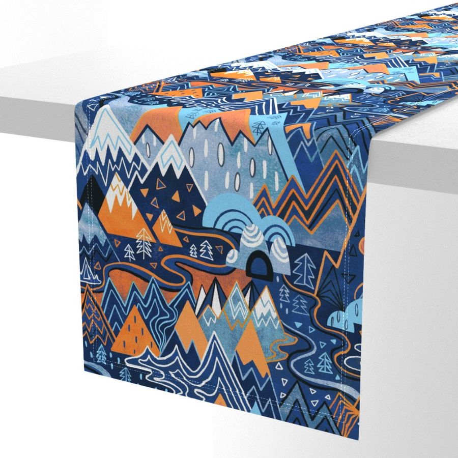 Maximalist Mountain Maze - Bright Orange & Royal Blue - Large Scale