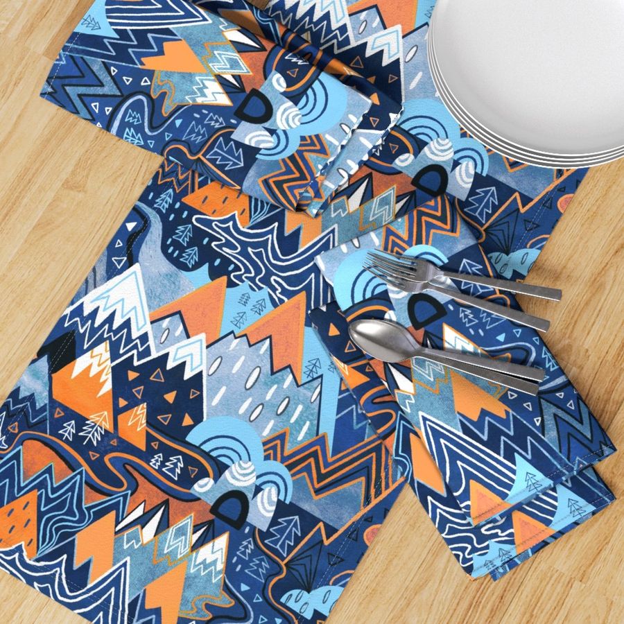 Maximalist Mountain Maze - Bright Orange & Royal Blue - Large Scale