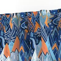 Maximalist Mountain Maze - Bright Orange & Royal Blue - Large Scale