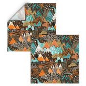 Maximalist Mountain Maze - Chocolate Brown, Mint & Orange - Large Scale