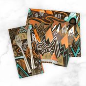 Maximalist Mountain Maze - Chocolate Brown, Mint & Orange - Large Scale