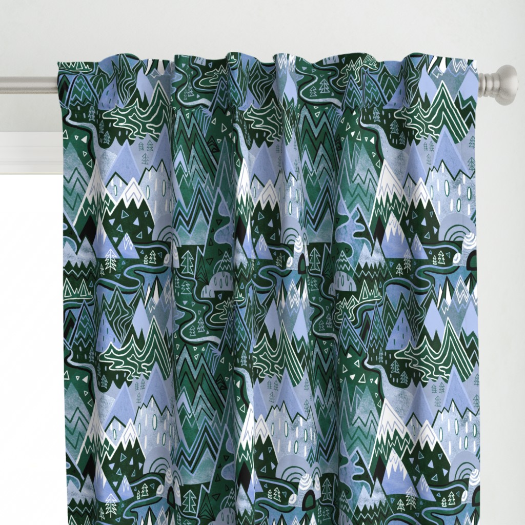 Maximalist Mountain Maze - Periwinkle Purple & Forest Green - Large Scale