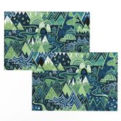 Maximalist Mountain Maze - Pastel Green & Royal Blue - Large Scale