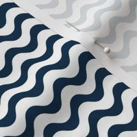 Small Scale Wavy Stripe Navy Ocean on White