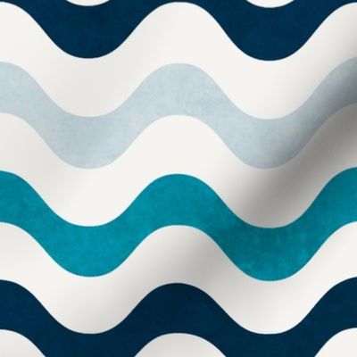 Large Scale Wavy Stripes Nautical Ocean Turquoise Navy Blue Grey on White