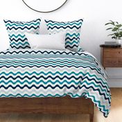 Large Scale Wavy Stripes Nautical Ocean Turquoise Navy Blue Grey on White