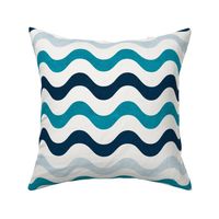 Large Scale Wavy Stripes Nautical Ocean Turquoise Navy Blue Grey on White