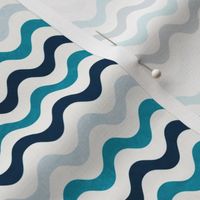 Small Scale Wavy Stripes Nautical Ocean Turquoise Navy Blue Grey on White