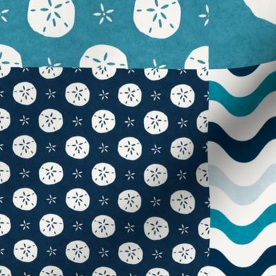 Patchwork 6" Square Cheater Quilt Beach Sand Dollars Stripes Ocean Home