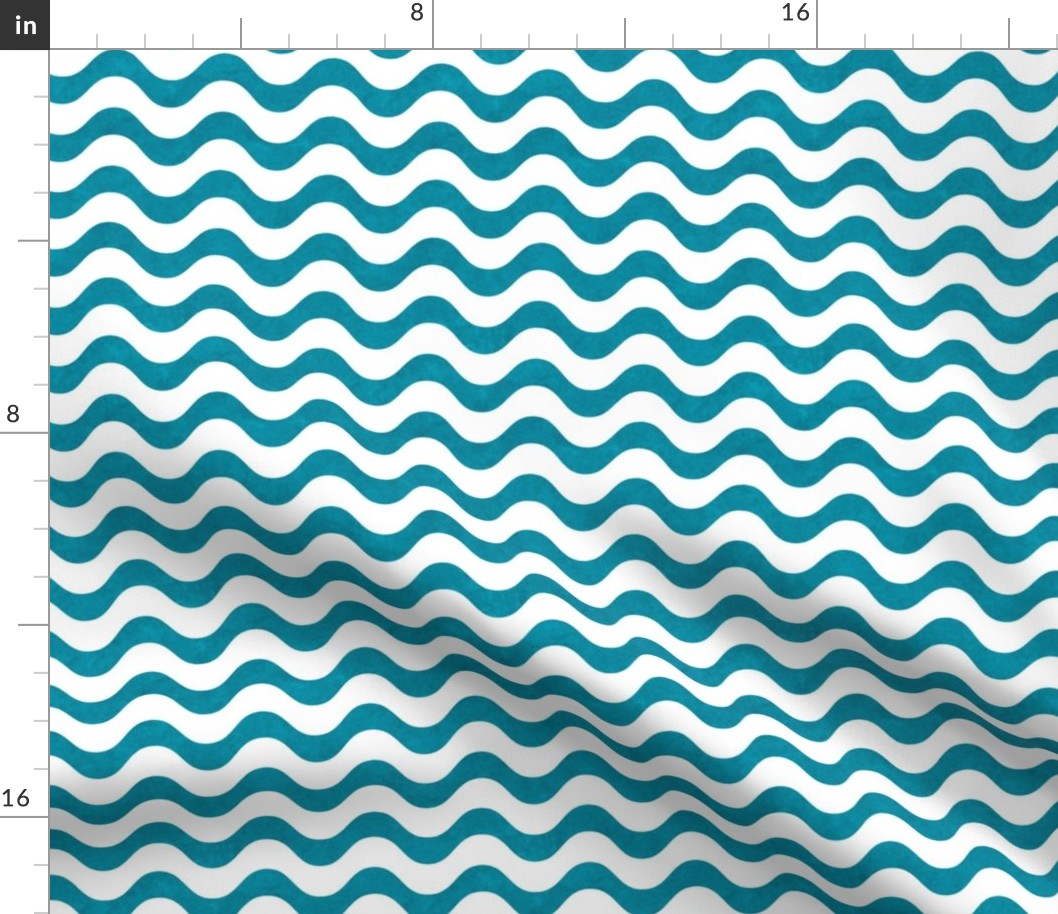 Medium Scale Wavy Stripes Turquoise Ocean Water on White