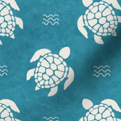 Large Scale Sea Turtles on Turquoise Blue Ocean Water Background