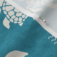 Large Scale Sea Turtles on Turquoise Blue Ocean Water Background