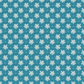 Small Scale Sea Turtles on Turquoise Blue Ocean Water Background